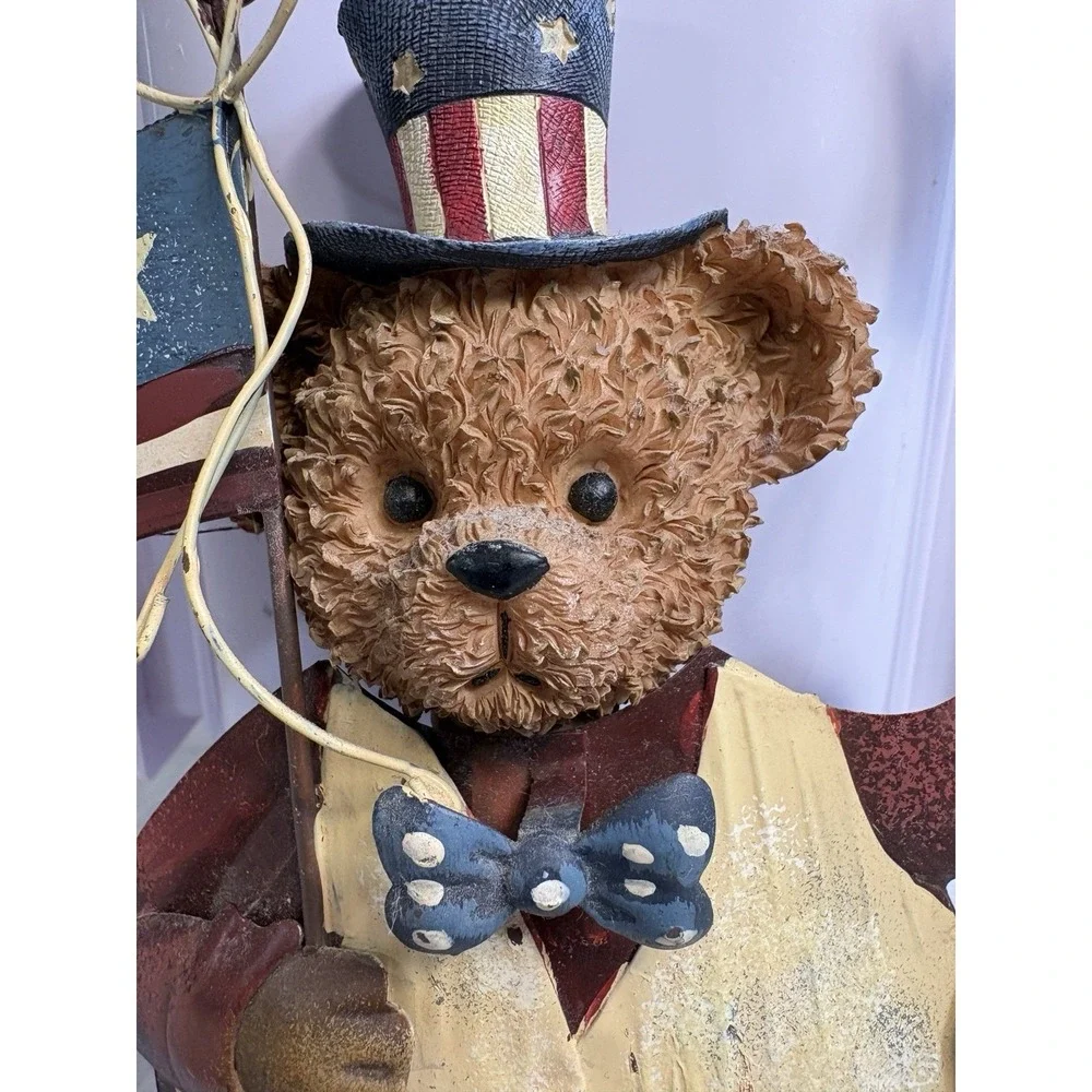 Patriotic Teddy Bear Wall Decor Set of 3 Americana Folk Art Stars Home Interiors